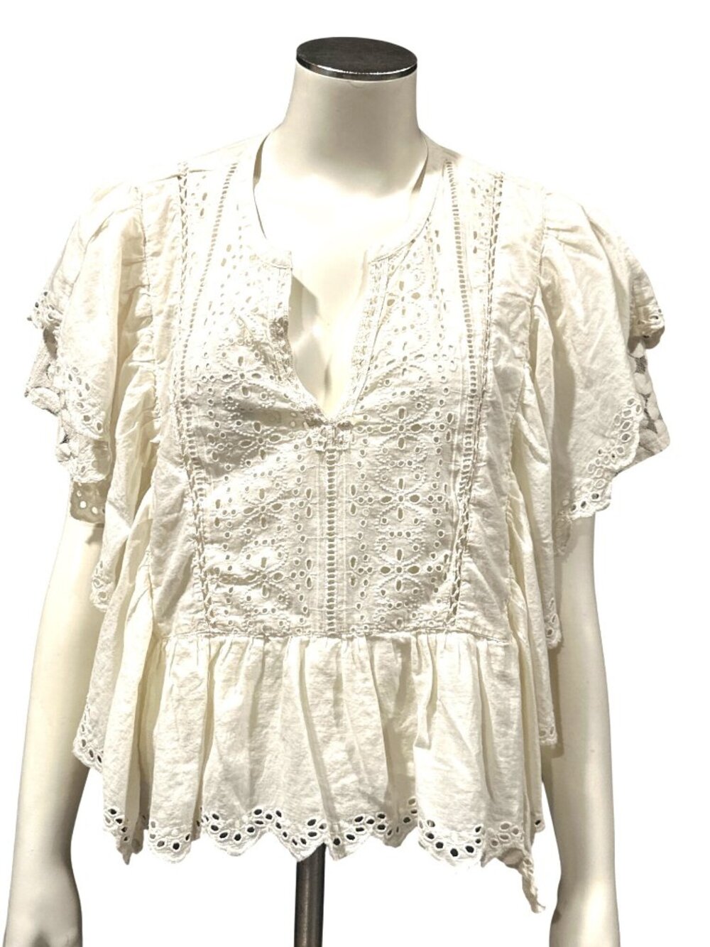 American Eagle Outfitters Large White Eyelet Peplum Top Cottagecore Lace Trim Ru